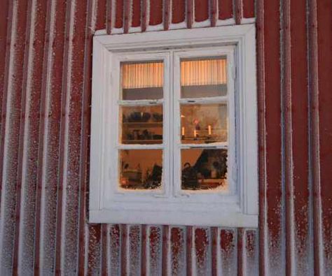 fönster, vinter, stuga